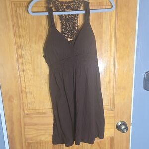 LEI Brown Sleeveless Dress with Crochet Back LARGE. 100% Cotton Box A